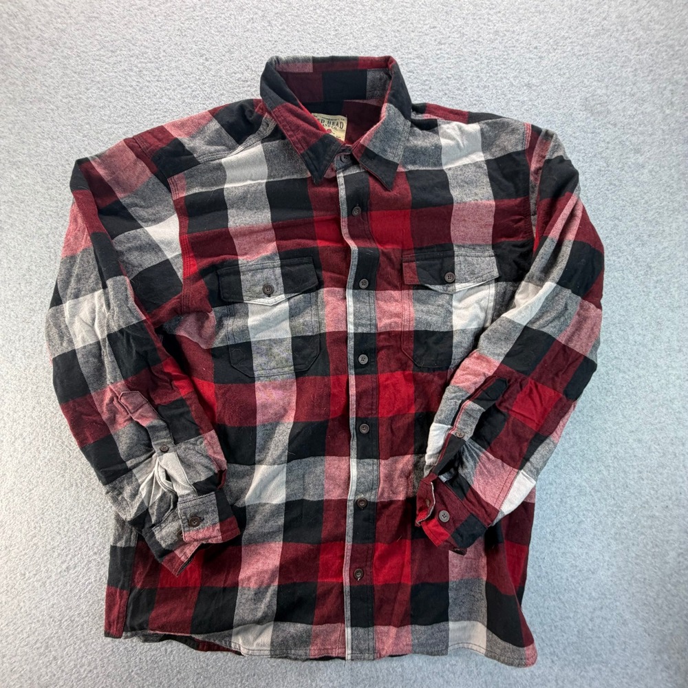 Red Head Brand Co Mens Large Red Black White Buffalo Plaid Flannel Shirt L